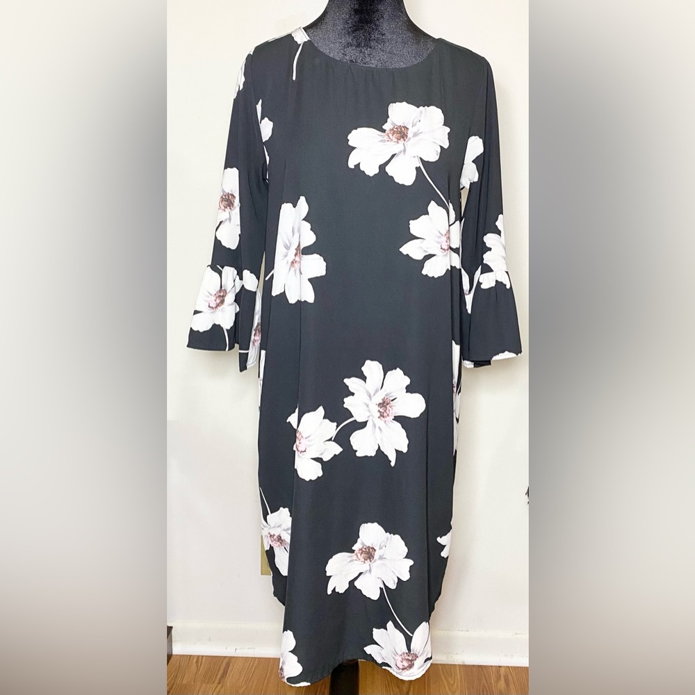 LES AMIS Womens' Black Designer Floral Print Dress Blouse Size Medium